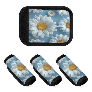 Imagem de Qilmy 3D Beautiful Daisies Bagagem Handle Wrap Pacote 2 Identificadores de Bagagem Tag Comfort Handle Grips Capa para Carrinho de Viagem Bolsa Mala Avião Acessórios de Viagem 1574