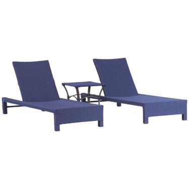 Imagem de 2 Espreguiçadeiras Grécia E Corda Náutica Com Mesa Trama Azul Marinho