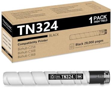 Imagem de Obuweu TN324 Cartucho de toner preto | Substituição de alto rendimento para toner Konica Minolta TN324K A8DA130 Funciona para impressora Bizhub C258 C308 C368 (pacote com 1)
