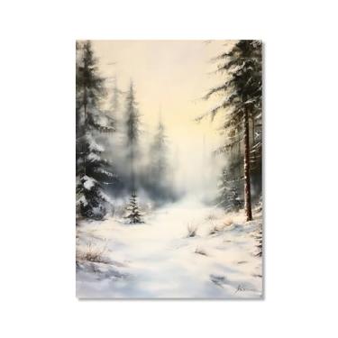 Imagem de Pôster de paisagem de Natal inverno fazenda alce pinhas boneco de neve natureza pintura em tela impressão de parede decoração de sala de estar (SKU4,20.3x30.5 cm = (20x30 cm), sem moldura)