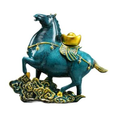 Imagem de Bothyi Estatueta de Cavalo, Estatueta Chinesa de Feng Shui, Acabamento Fino, Escultura de Animal em Resina para Decoração de Mesa, Pátio e Lareira, Azul