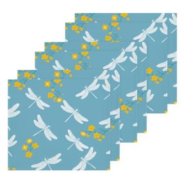 Imagem de Burbuja Pacote com 6 toalhas de algodão com flores de libélulas, toalhas de rosto altamente macias e absorventes para banheiro, mão, cozinha, academia, limpeza, 30 x 30 cm