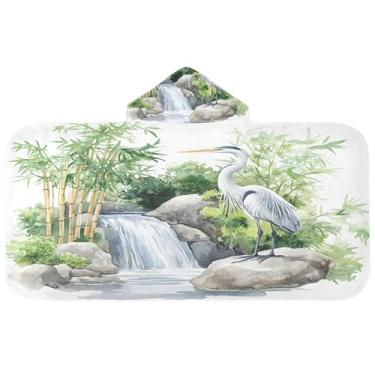 Imagem de Burbuja Toalha de banho com capuz de pássaro aquarela para crianças, toalha de praia de pelúcia macia absorvente para chá de meninas e meninos 3-10 anos, 61 x 127 cm