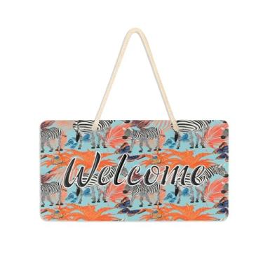 Imagem de Burbuja Placa de boas-vindas Zebras para porta da frente, placa de boas-vindas de PVC para decoração de férias de casa de fazenda, 15 x 28 cm