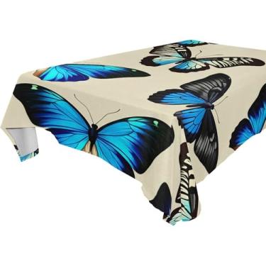 Imagem de Burbuja Toalha de mesa borboletas, toalha de mesa quadrada, anti-rugas, grossa para decoração de jantar, cozinha, festa, 137 x 137 cm