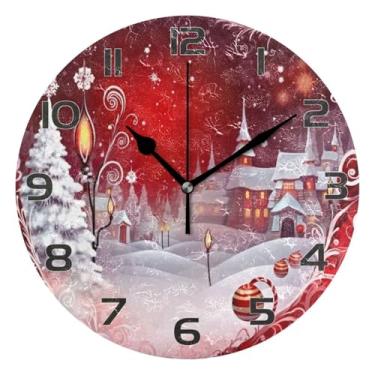Imagem de YETTASBIN Relógio de parede Snowtwon de Natal, silencioso, sem tique-taque, operado por bateria, relógio redondo decorativo criativo para cozinha, sala de estar, banheiro, decoração de escritório em