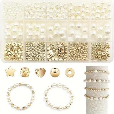 Imagem de Kit de miçangas 720 peças sortidas de pérolas redondas com detalhes vazados, espaçador, vários tamanhos, conjunto faça você mesmo para pulseiras, brincos e colares, multicolorido