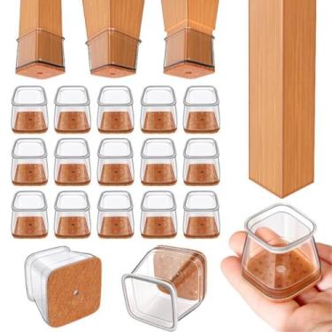 Imagem de Protetor para Pes de Cadeira de silicone Quadrado, Kit 16 Peças, Protetor de Piso Transparente e Antiderrapante com Almofadas de Feltro, Protetores Pé de Cadeira Evite Arranhões e Reduza Ruídos