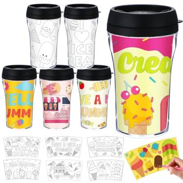 Imagem de Yiyiring 12 conjuntos de cores de sorvete de verão seus próprios copos a granel 283 g para colorir faça sua própria caneca copos de plástico artesanato de verão para festa de aniversário, férias