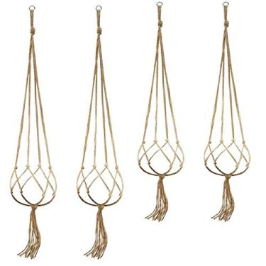 Imagem de 4 Peças Macramé Apoio para Planta Cesto de Corda Vintage Suporte Vasos Flores Interiores Decoração Vibração Boêmia Planteiro Pendurado na Parede Hotel Festa Balcão Jardim Escritório Casa Jardinagem Sh