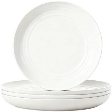 Imagem de MaoMaoCha Pratos de palha de trigo, pratos de jantar inquebráveis, conjunto de 4 pratos de plástico de 19 cm, reutilizáveis, seguros para lava-louças e micro-ondas, pratos de salada leves para