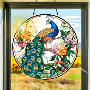 Imagem de Apanhador solar de acrílico colorido, decoração de janela pendurada com apanhadores de sol de pavão, arte de parede de arco-íris, para sala de estar, quarto, varanda, decoração de jardim interno e