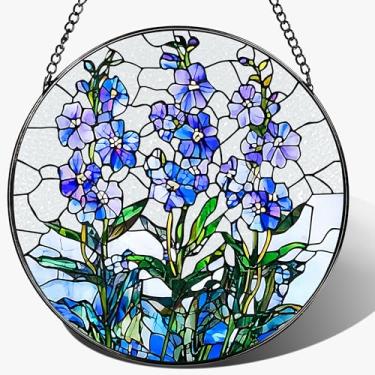 Imagem de Pendurado em vitral, enfeite de captador de sol de 20 cm, decoração de janela interna e Natal, festival, dia das mães, aniversário, presentes para mãe, presentes de flores de nascimento - julho