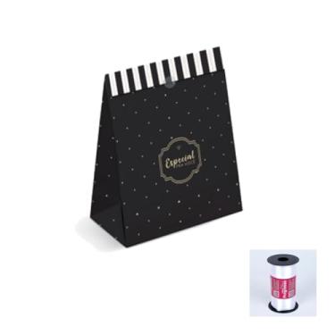 Imagem de Kit Saco de Papel Para Presente 27cm x 19cm + Fita de Cetim Rolo 7mm x 100m