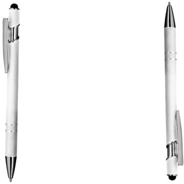 Imagem de Caneta Esferográfica em Metal com Corpo Emborrachado, Ponta Touch, Refil Parker, Escrita Azul, 0.7mm, Bambu com Detalhes Cinza Fosco (Kit 2 Branco)