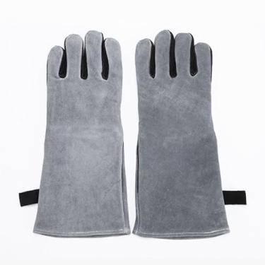 Imagem de Zhjvihx Luvas de Soldagem de 16 Polegadas, 932 ℉ Luvas de Couro de Couro à Prova de Fogo Resistentes Ao Calor Com Mangas Estendidas para TIG MIG Grelhar Assar Forjar Churrasco (Preto Cinza)