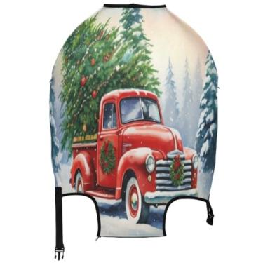 Imagem de Joisal Capa de bagagem para viagem, protetor de viagem, pintura antiarranhões, capa de bagagem, para mulheres, vintage, vermelho, caminhão, Natal, inverno, Caminhão vermelho vintage, Natal, inverno, M