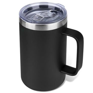 Imagem de Zynkify Caneca de café isolada de 623 g com alça e tampa à prova de vazamento - Copo de viagem de aço inoxidável de parede dupla para deslocamento/escritório/casa, preto, 1 pacote