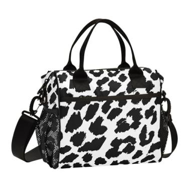 Imagem de Lancheira animal leopardo preta para trabalho grande masculina lancheira para homens, bolsa térmica de praia com bolsos laterais