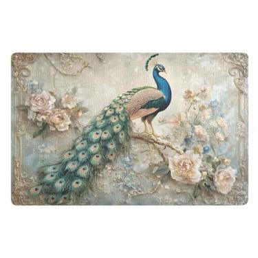 Imagem de Joisal Tapete absorvente de flor de pavão para ambientes externos, tapete de varanda frontal, decoração de varanda frontal ao ar livre