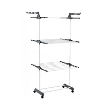 Imagem de Varal de Chão com 4 Rodas, 3 Andares Reforçado Dobrável, Espaçoso para Roupa