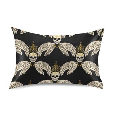 Imagem de Skull Wings Fronhas legais de cetim preto refrescante King Queen fronha padrão colorido quarto estético travesseiro slip tamanho padrão 66.0 cm x 50.8 cm