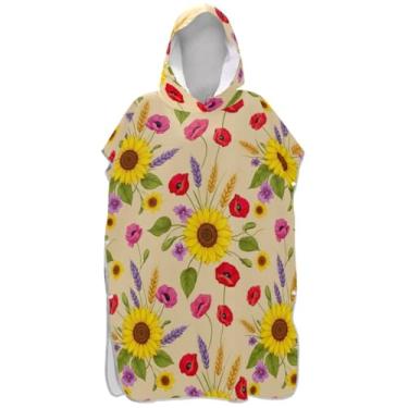 Imagem de Joisal Poncho de surfe amarelo papoula vintage girassol para adultos plus size ponchos femininos com capuz toalha de natação fofo