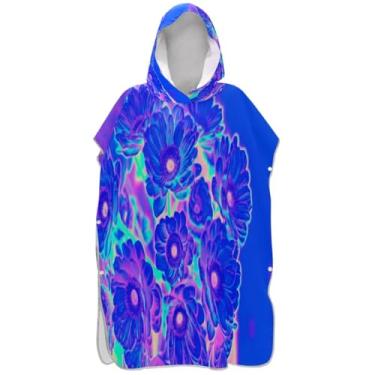 Imagem de Joisal Poncho de surf absorvente para adultos trocador de roupa de praia com capuz toalha de banho abstrata flores roxas floral ponchos de praia para homens