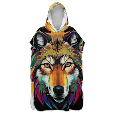 Imagem de TSENQUE Poncho de surf absorvente trocador adulto toalha de banho com capuz toalha de banho colorida cabeça de lobo preto ponchos de praia para homens