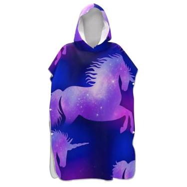 Imagem de TSENQUE Roupão absorvente para trocador de poncho de surfe para adultos toalhas de banho com capuz desenho animado unicórnio roxo rosa ponchos femininos com capuz