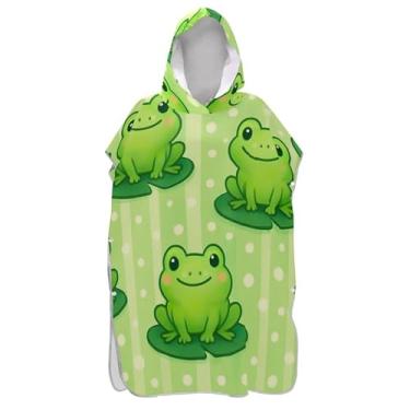 Imagem de TSENQUE Poncho de surfe para trocador de roupas de banho de praia com capuz absorventes unissex poncho adulto com capuz fofo desenho animado sapos verdes