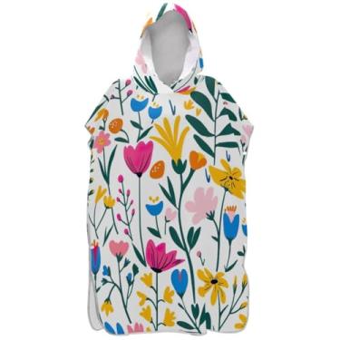 Imagem de Joisal Roupão de mudança de tamanho grande para adultos, poncho de surfe, praia, banho, toalhas com capuz, flores silvestres, poncho masculino com capuz