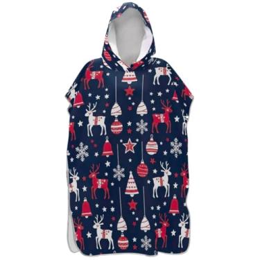 Imagem de Joisal Roupão de rena de Natal azul marinho para adultos poncho de surfe absorvente unissex adulto poncho com capuz praia moletom toalha natação