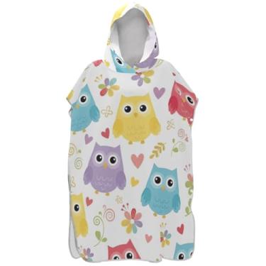 Imagem de Joisal Poncho de surfe branco de coruja de desenho animado para trocador adulto toalha de banho com capuz bonito poncho masculino absorvente com capuz