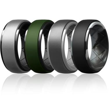 Imagem de Egnaro Anéis de casamento masculinos de silicone, 10,5 mm x 2,8 mm de espessura, aliança de noivado de borracha preta à prova d'água para treino, 11.5-12, Silicone, Sem pedra preciosa