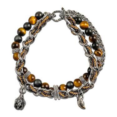 Imagem de GUXI - Pulseira masculina de obsidiana premium genuína com olho de tigre da Fera Inferno, pulseira de proteção de contas de pedras preciosas naturais de 6 mm, presente de namorado, caixas de presente,