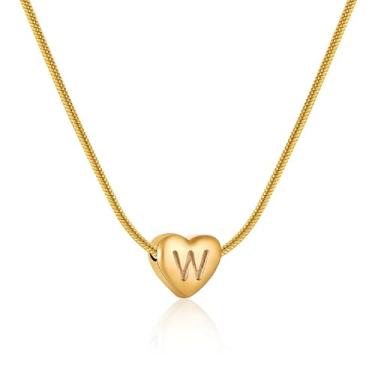 Imagem de Colar Personalizado Coração com Letra Inicial - Pingente Coração Pequeno A a Z em Banho de Ouro 18K ou Prata (Ouro,W)
