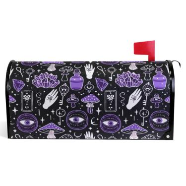 Imagem de TSENQUE Maximalismo Cogumelos Roxos Preto Decorativo Caixa de Correio Capas Magnéticas Outono Caixa de Correio Vinil Decorações de Caixa de Correio Moderna Tamanho Padrão 52,6 x 45,8 cm