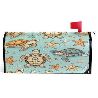 Imagem de TSENQUE Capas de caixa de correio de outono caixa de correio de vinil sazonal magnética envoltório verão férias à prova de intempéries decoração floral tartarugas azul tamanho padrão 52,6 x 45,8 cm