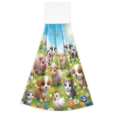 Imagem de Joisal Toalhas de cozinha fofas animais de fazenda gato cachorro com laço pendurado toalha de forno ultra absorvente bonito decorações de cozinha conjunto de 2, 45 x 35 centímetros