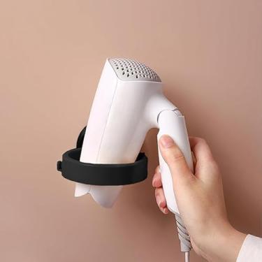 Imagem de Suporte de parede para secador de cabelo com 1 gancho adesivo, suporte de armazenamento sem broca para banheiro, quarto e penteadeira, suporte organizador de ferramentas de cabelo seguro, preto