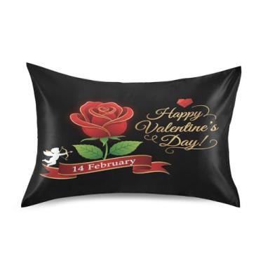 Imagem de Blueangle Fronha de cetim refrescante para cabelo e pele, fronha rosa dos namorados, tamanho Queen 51 x 76 cm com fecho de envelope (359)