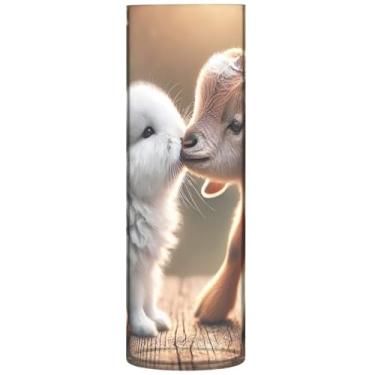 Imagem de Coelhinho cabra beijando animais lindos vasos de plástico cilindro centro de mesa vasos para decoração de mesa para quarto, 30 cm x 9,9 cm