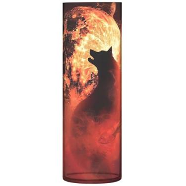 Imagem de Vasos cilíndricos de lobo uivante de arte digital para centros de mesa, vaso de plástico grande personalizado, decoração estética floral exclusiva, 30 cm x 9,9 cm