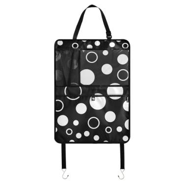 Imagem de Joitme Caixa de armazenamento no banco traseiro de bolinhas pretas e brancas, 1 pacote com armazenamento multifuncional nas costas, kit de carro essencial para mulheres