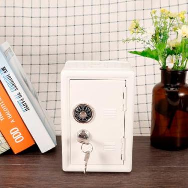 Imagem de GLOGLOW Itens Decorativos de Mesa Com Senha, Metal Branco, Acabamento de Alto Brilho, Cofre para Armazenamento de Dinheiro, 7,1 X 4,7 X 3,9 Polegadas, Com 2 Chaves, Caixa de Dinheiro Infantil Com