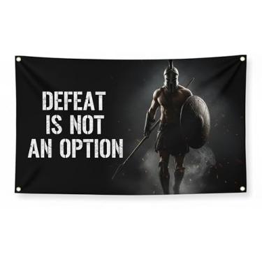 Imagem de Bandeira Defeat Is Not an Option de 9 x 1,5 m – Faixa de guerreiro espartano, poliéster durável, resistente a UV, costura dupla, decoração de parede motivacional para academia, casa ou caverna