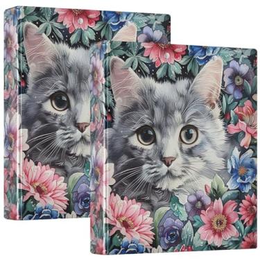 Imagem de Fichário fofo com 3 anéis de flores de gato, 3 polegadas, 200 folhas, designer de 3 pastas, anel redondo, fichário resistente, 31,5 x 27 x 6 cm, 1 pacote