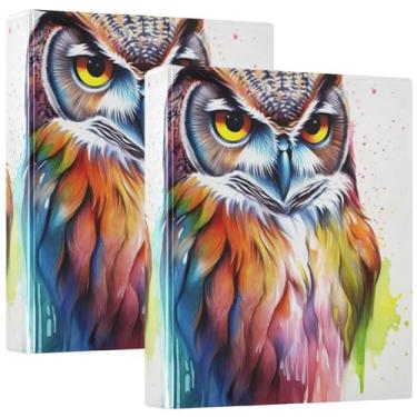 Imagem de Fichário com 3 anéis de coruja arco-íris em aquarela de 3 cm comporta 200 folhas, lindo fichário, anel redondo, 31,5 x 27 x 6 cm, 1 pacote