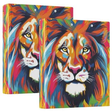 Imagem de Fichários de 3 anéis de pele macia de leão colorido personalizado 3,8 cm comporta 200 folhas, pastas de portfólio com estampa redonda, 31,5 x 27 x 6 cm, 1 pacote